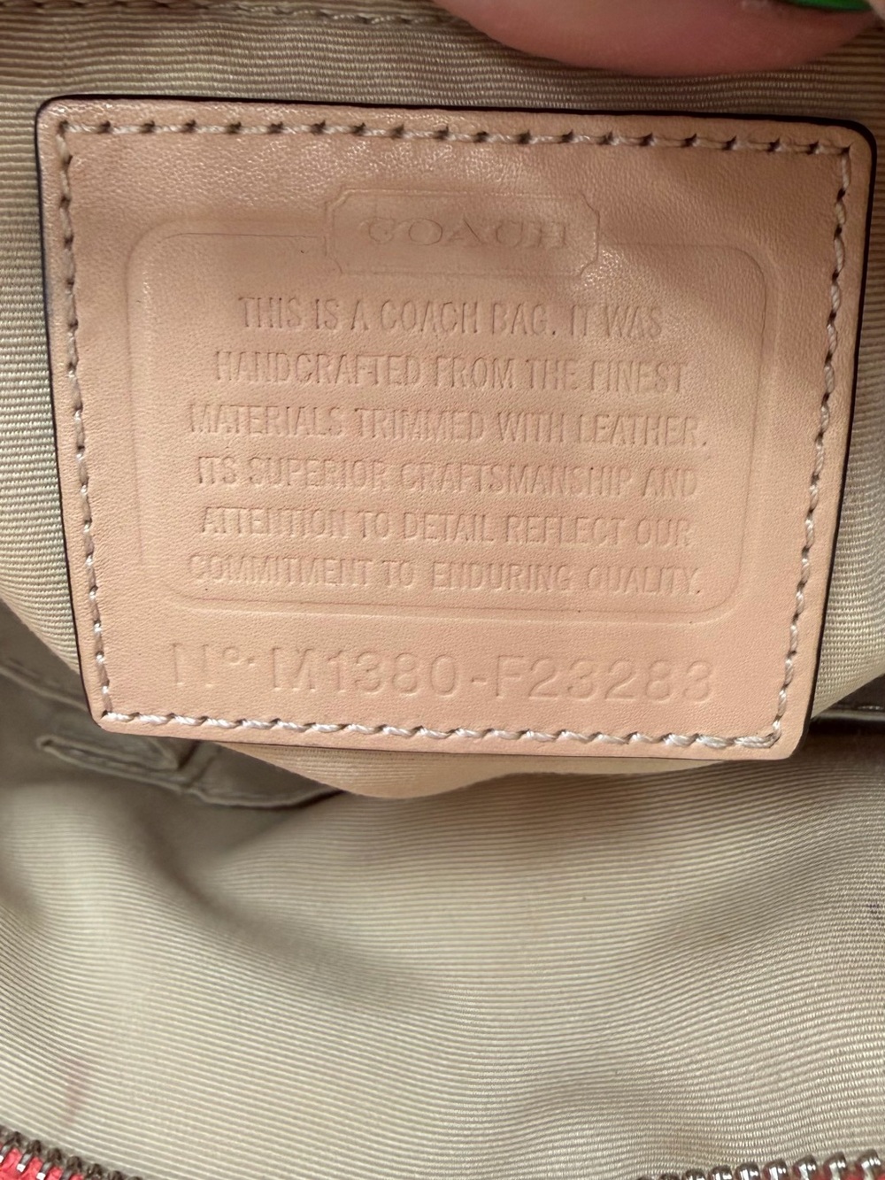 Coach Red Zebra-Print Tote with Tan Leather Trim and Logo Charm this is used! - Picture 11 of 13